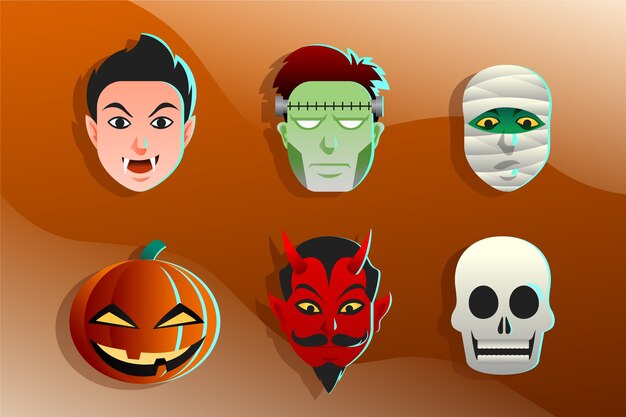 Colección de máscaras de halloween degradadas