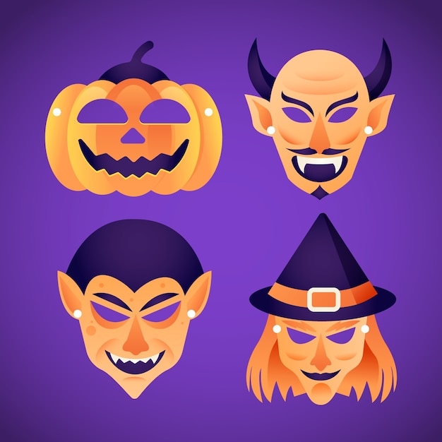 Colección de máscaras de halloween degradadas