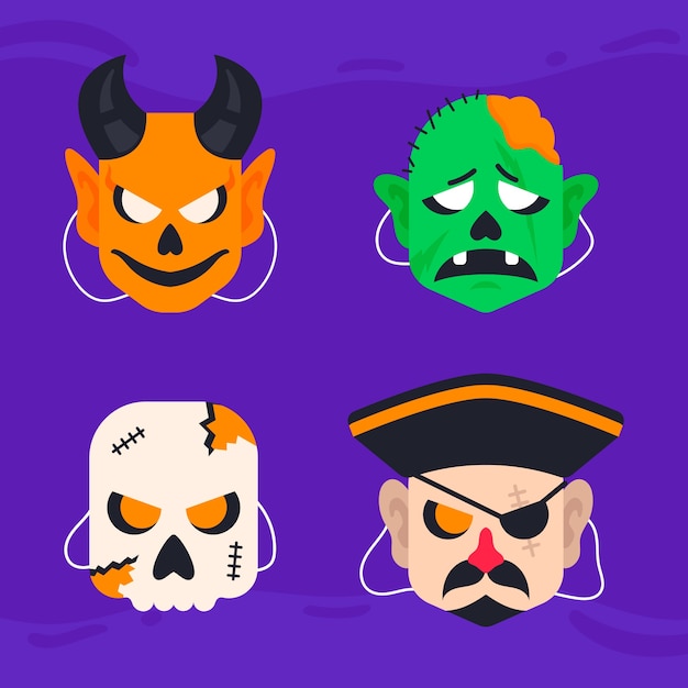 Vector gratuito colección de máscaras de halloween planas