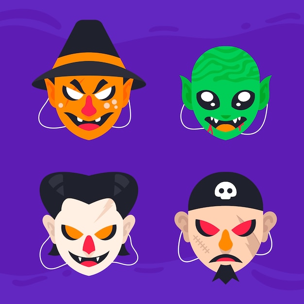 Vector gratuito colección de máscaras de halloween planas