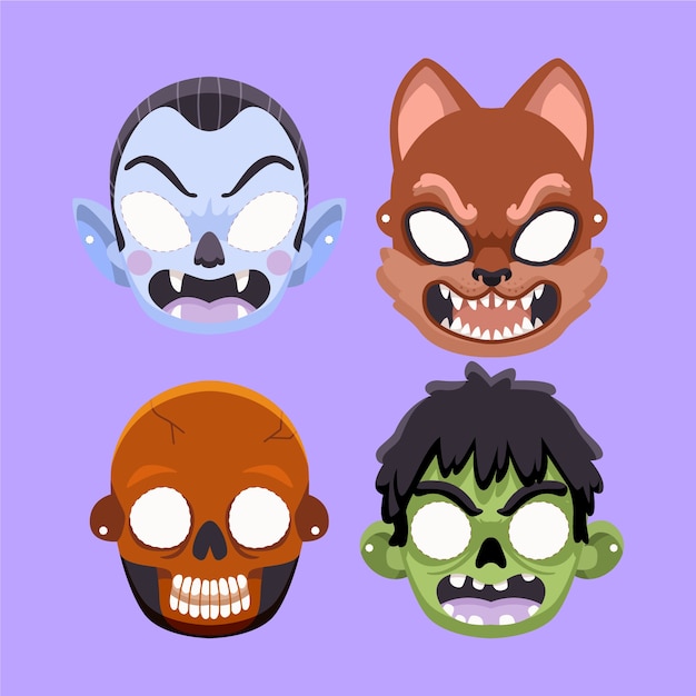 Vector gratuito colección de máscaras de halloween planas