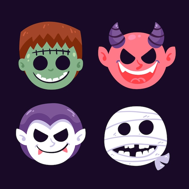 Vector gratuito colección de máscaras de halloween planas