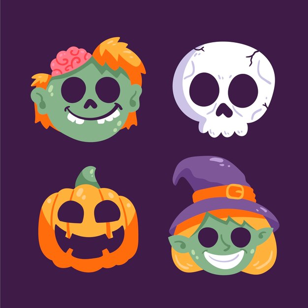 Colección de máscaras de halloween planas