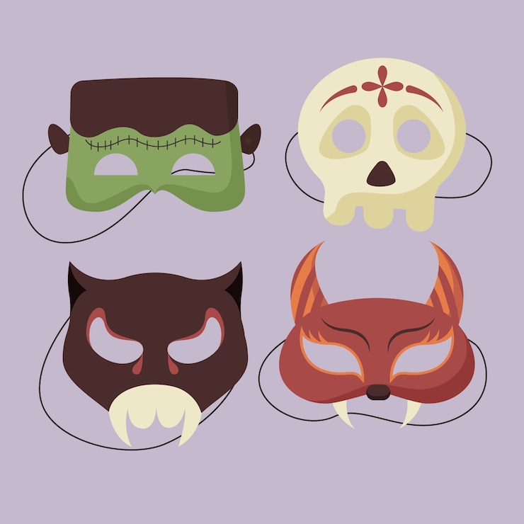 Vector gratuito colección de máscaras de halloween planas