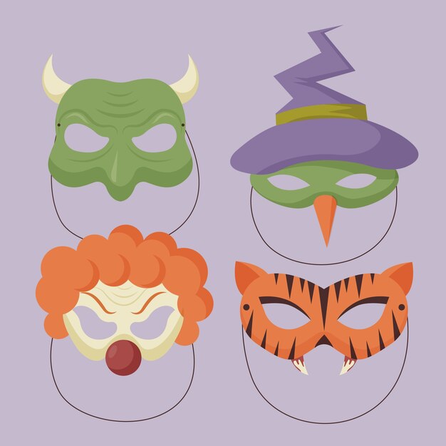 Colección de máscaras de halloween planas