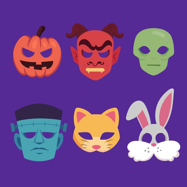 Colección de máscaras de halloween planas