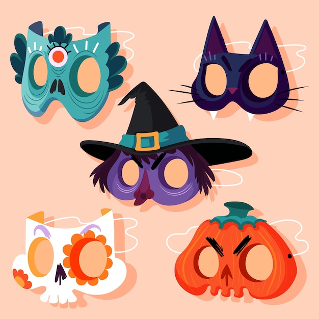 Vector gratuito colección de máscaras de halloween planas