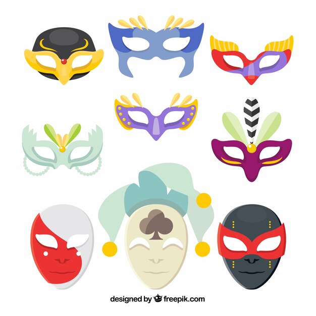 Colección de máscaras hechas a mano de carnaval brasileño