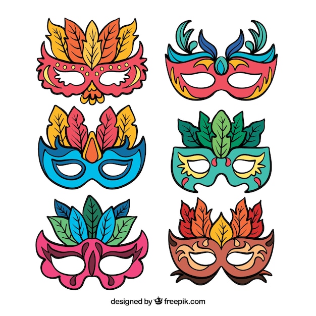 Vector gratuito colección de máscaras hechas a mano de carnaval