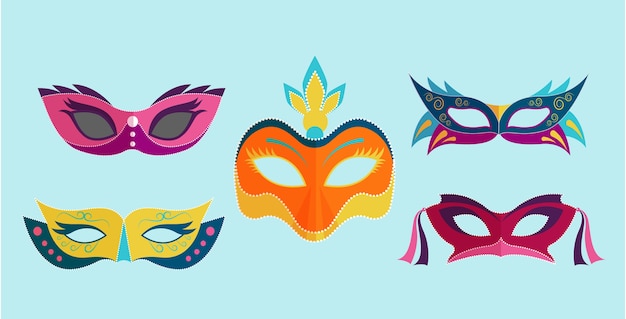 Colección de máscaras planas de carnaval de venecia