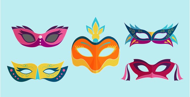 Colección de máscaras planas de carnaval de venecia