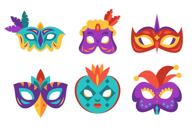 Colección de máscaras planas de carnaval de venecia