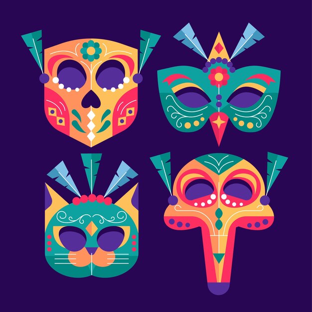 Colección de máscaras planas de carnaval de venecia