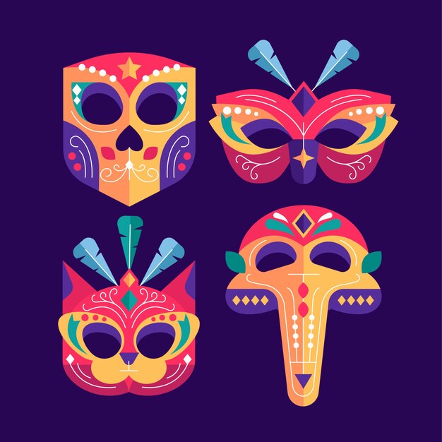 Colección de máscaras planas de carnaval de venecia