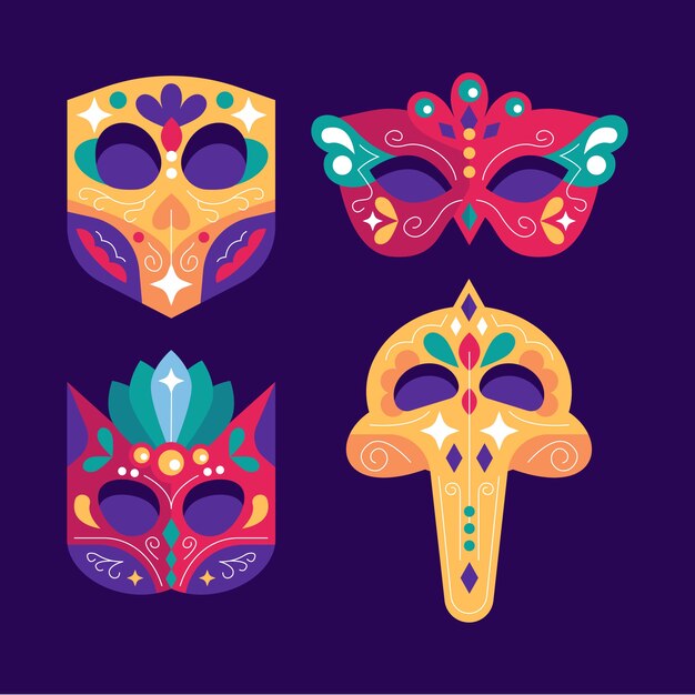 Colección de máscaras planas de carnaval de venecia
