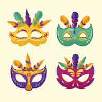 Vector gratuito colección de máscaras planas de carnaval de venecia