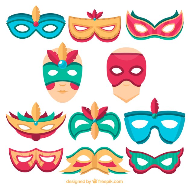 Colección de máscaras planas de carnaval