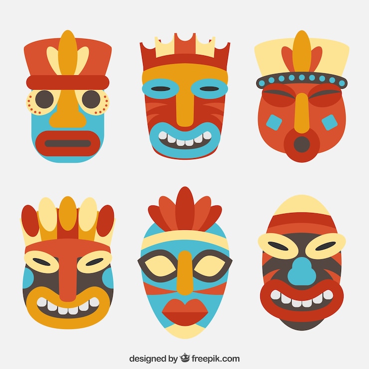 Vector gratuito colección de máscaras tiki de colores