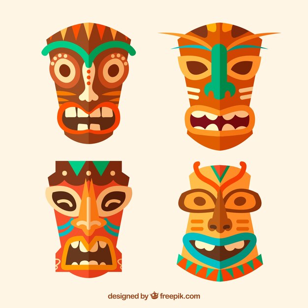 Colección de máscaras tiki decorativas