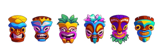 Colección de máscaras tiki de dibujos animados