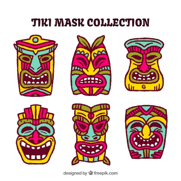 Colección de máscaras tiki con estilo colorido