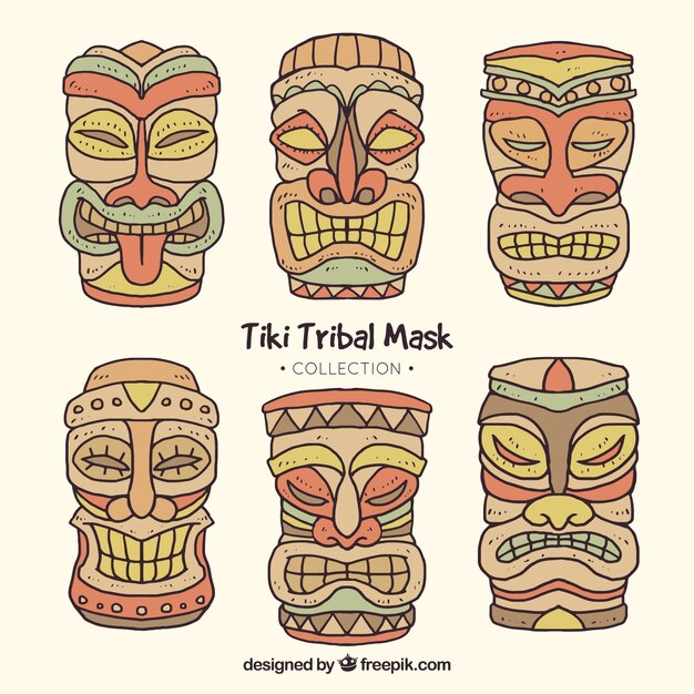 Colección de máscaras tiki tribales