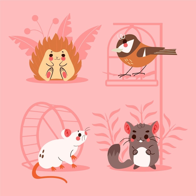 Vector gratuito colección de mascotas adorables