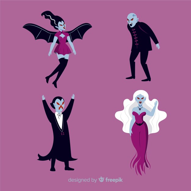 Colección masculina y femenina de vampiros dibujados a mano