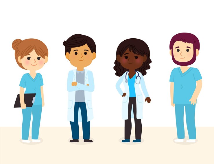 Vector gratuito colección de médicos y enfermeras de dibujos animados