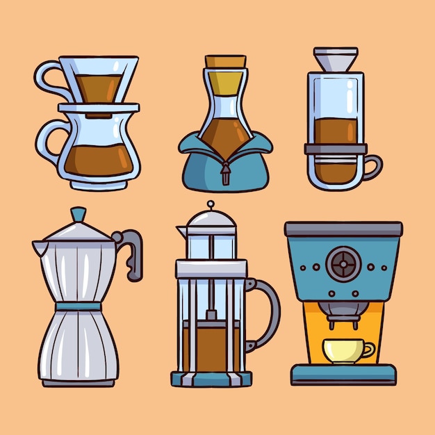 Colección de métodos de elaboración de café de diseño plano