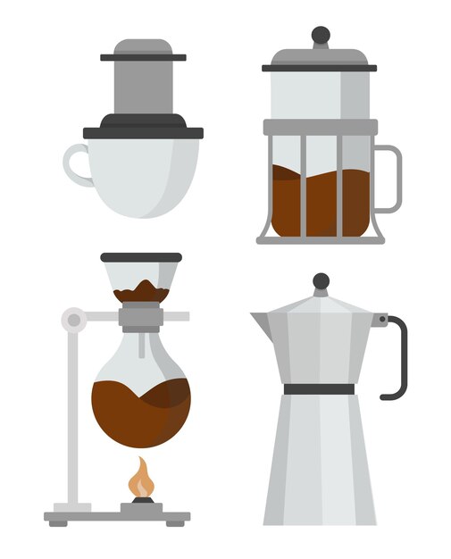 Colección de métodos de elaboración de café de diseño plano