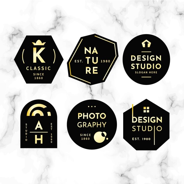 Colección mínima de logotipos sobre fondo de mármol