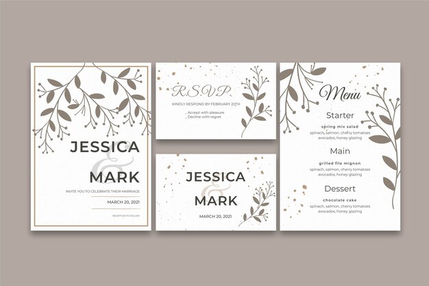 Colección mínima de papelería de boda