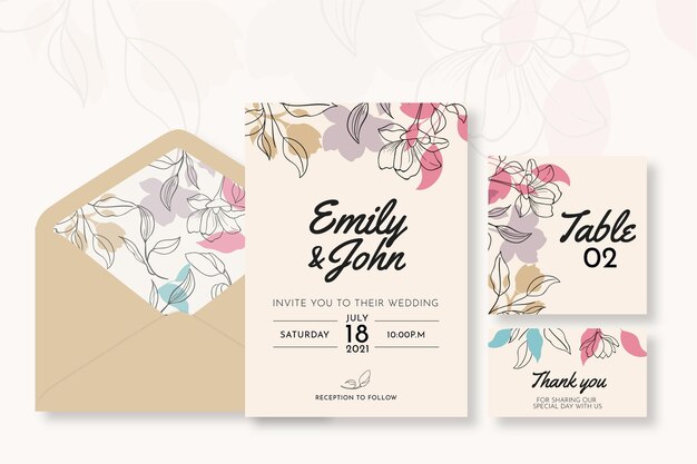 Colección mínima de papelería de boda