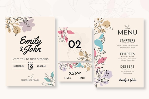 Colección mínima de papelería de boda