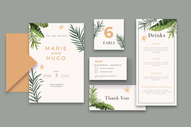 Vector gratuito colección mínima de papelería de boda