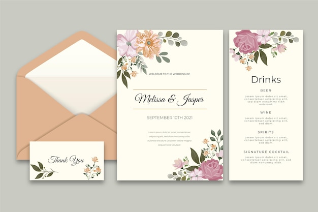 Vector gratuito colección mínima de papelería de boda