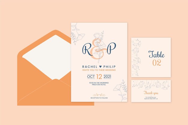 Colección mínima de papelería de boda