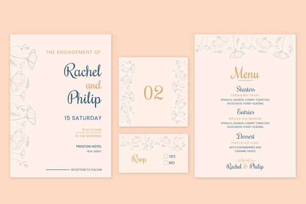 Colección mínima de papelería de boda