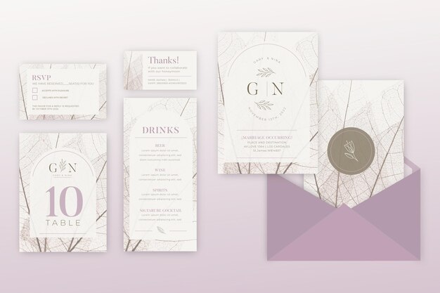 Colección mínima de papelería de boda