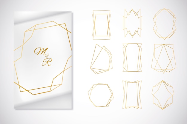 Colección minimalista de marcos poligonales dorados