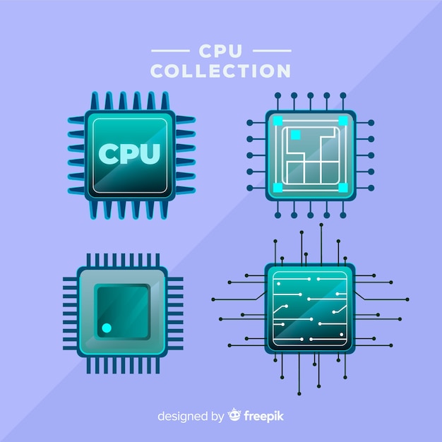 Vector gratuito colección moderna de cpu con diseño plano