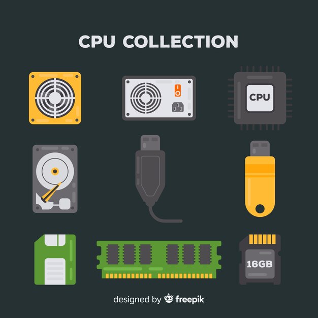 Colección moderna de cpu con diseño plano