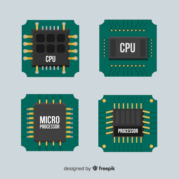 Vector gratuito colección moderna de cpus con diseño plano