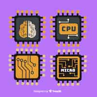 Vector gratuito colección moderna de cpus con diseño plano