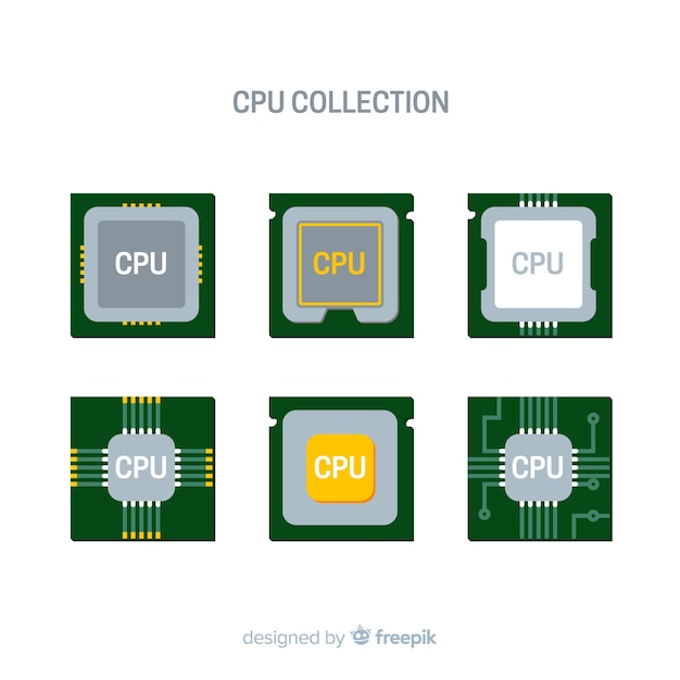 Vector gratuito colección moderna de cpus con diseño plano