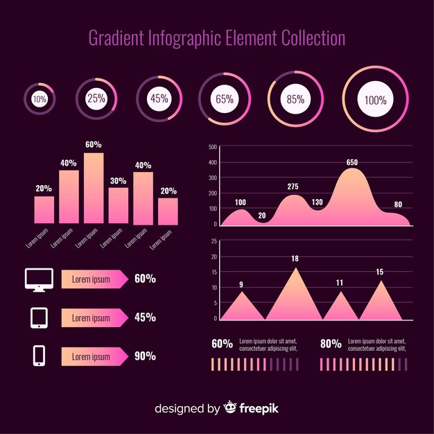Colección moderna de elementos de infografía con estilo de degradado
