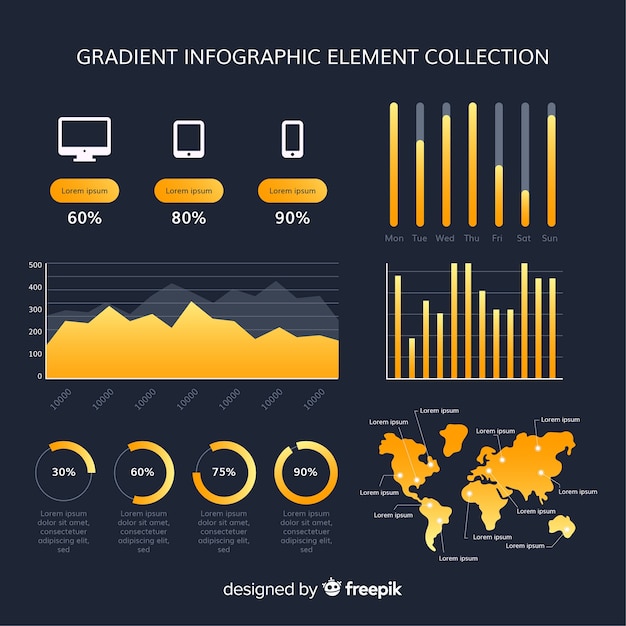 Vector gratuito colección moderna de elementos de infografía con estilo de degradado