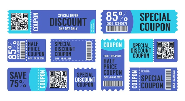 Colección moderna de etiquetas de cupón de rebajas con diseño plano