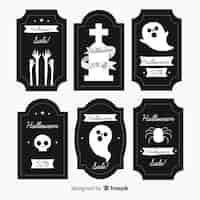 Vector gratuito colección moderna de etiquetas de rebajas de halloween con diseño plano